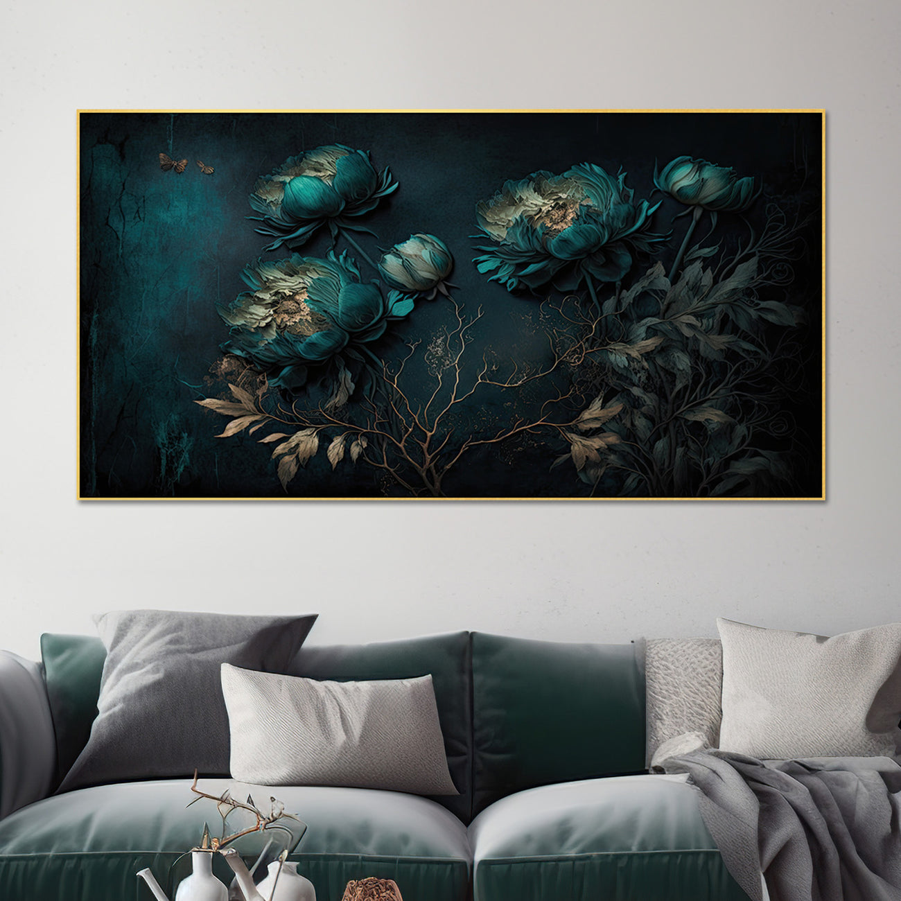 Blue Flowers on Dark Canvas