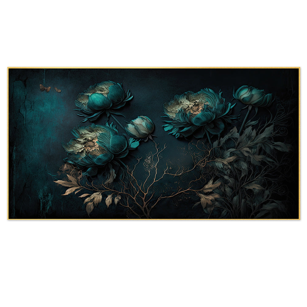 Blue Flowers on Dark Canvas