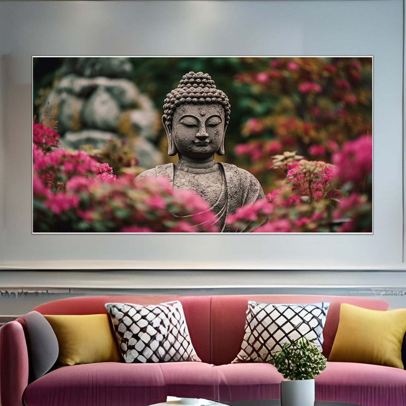 Buddha Statue in Floral Garden