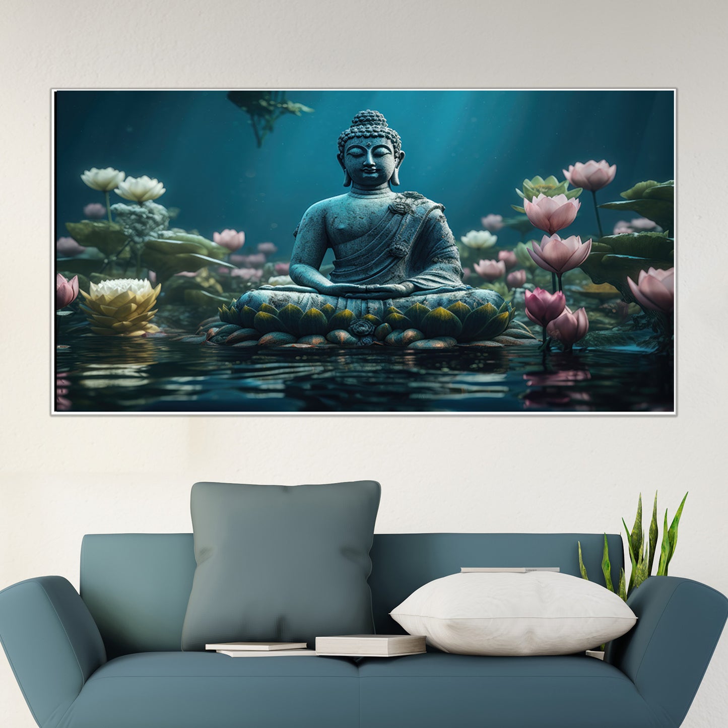 Buddha Meditating Among Lotus Flowers