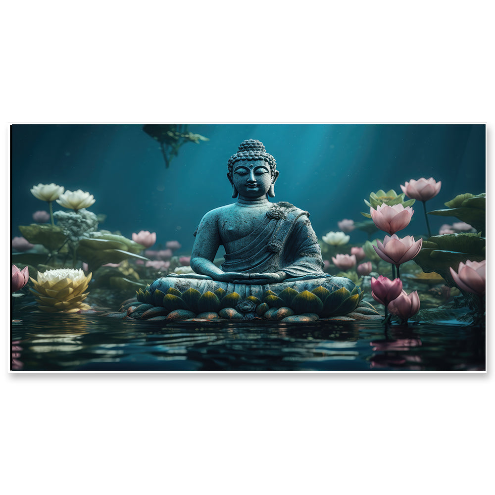 Buddha Meditating Among Lotus Flowers