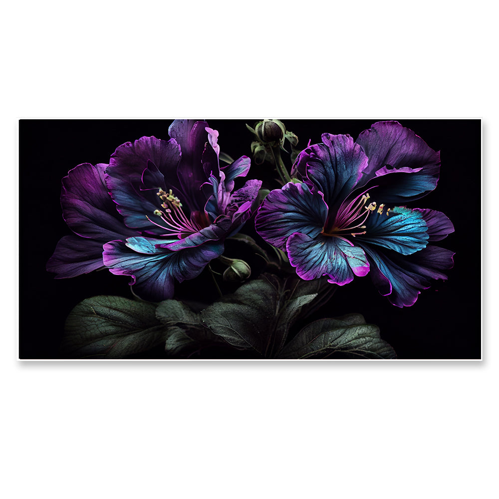 Purple Flowers on Black Canvas