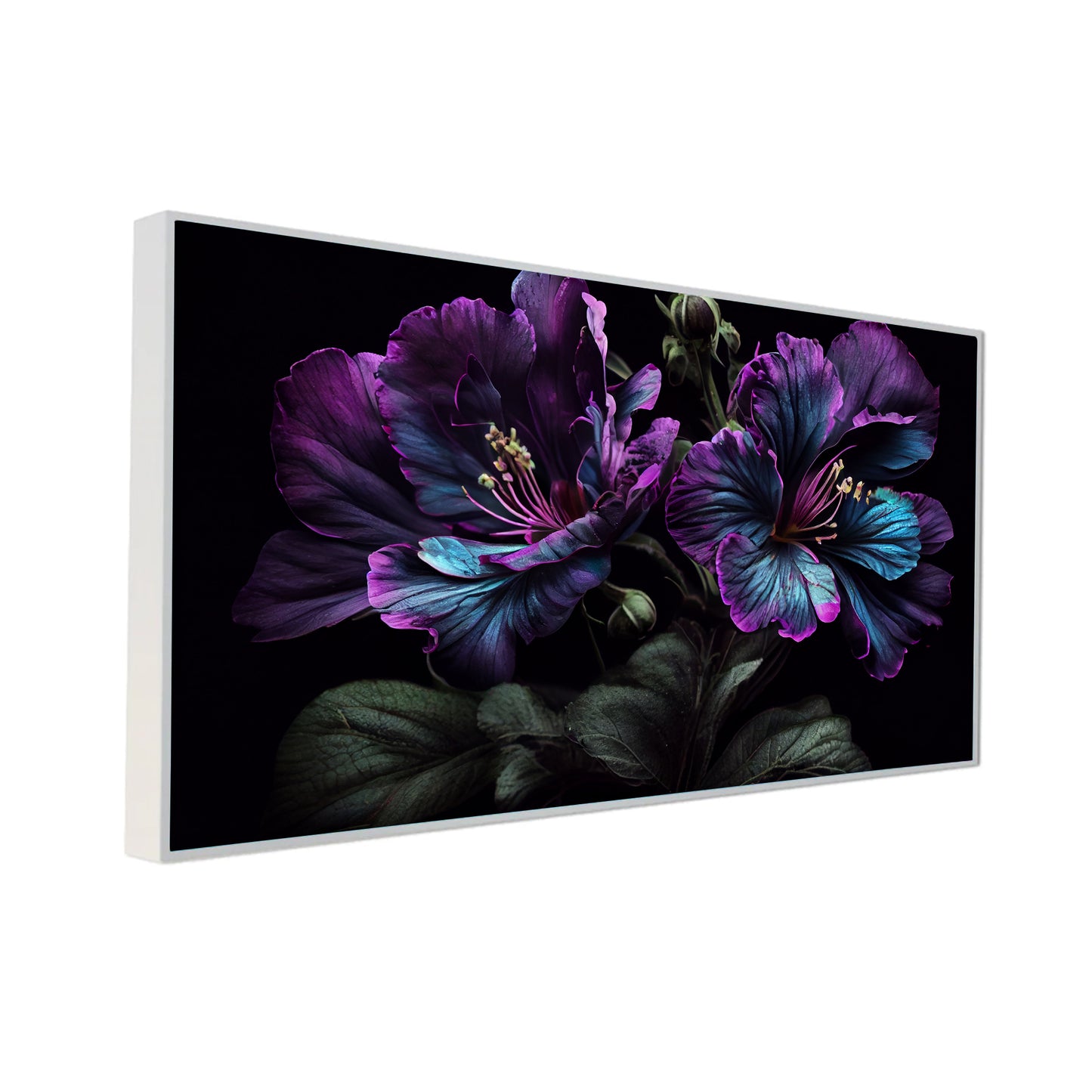 Purple Flowers on Black Canvas