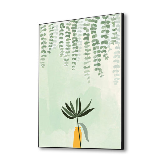 Green Plant In Yellow Vase Canvas Wall Painting