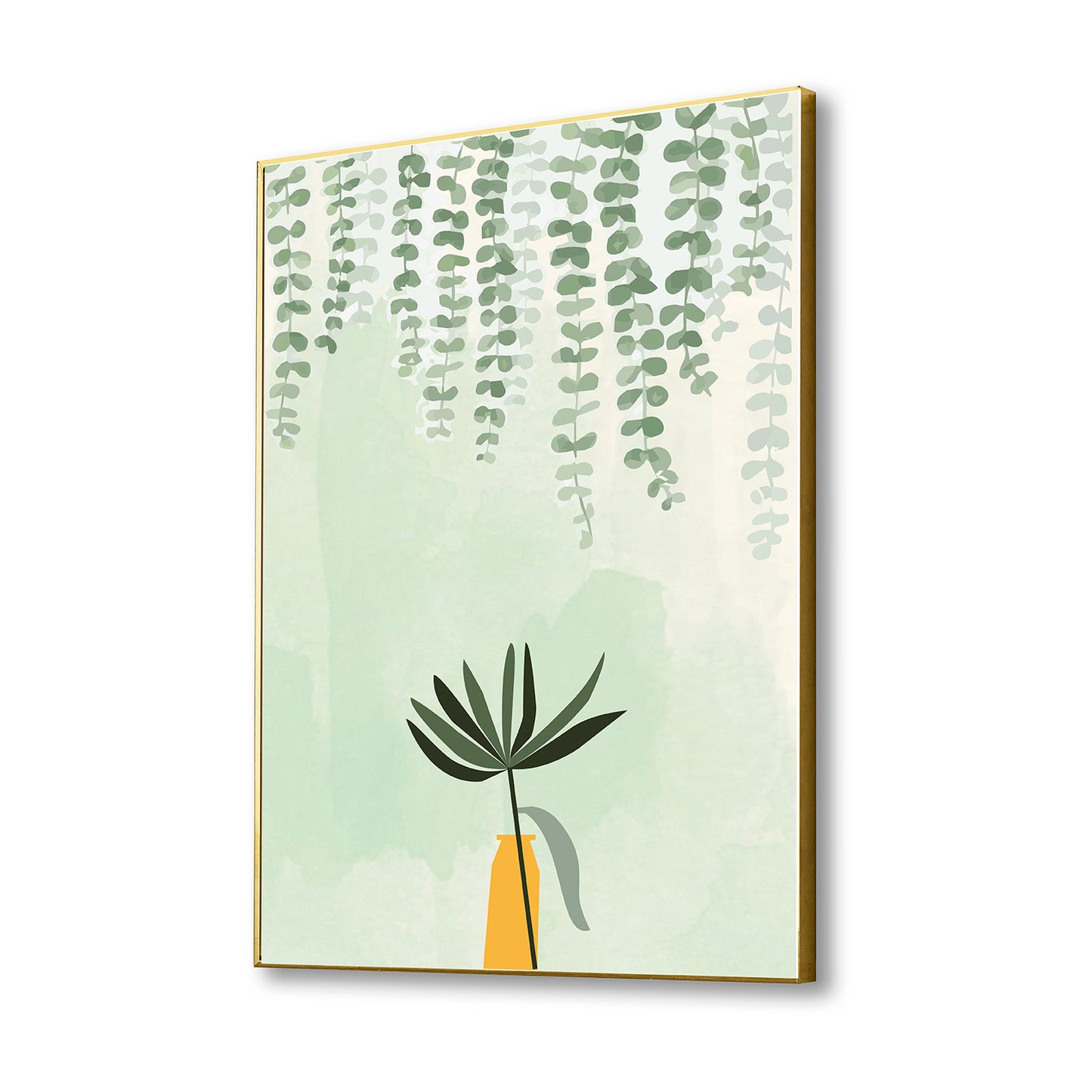 Green Plant In Yellow Vase Canvas Wall Painting