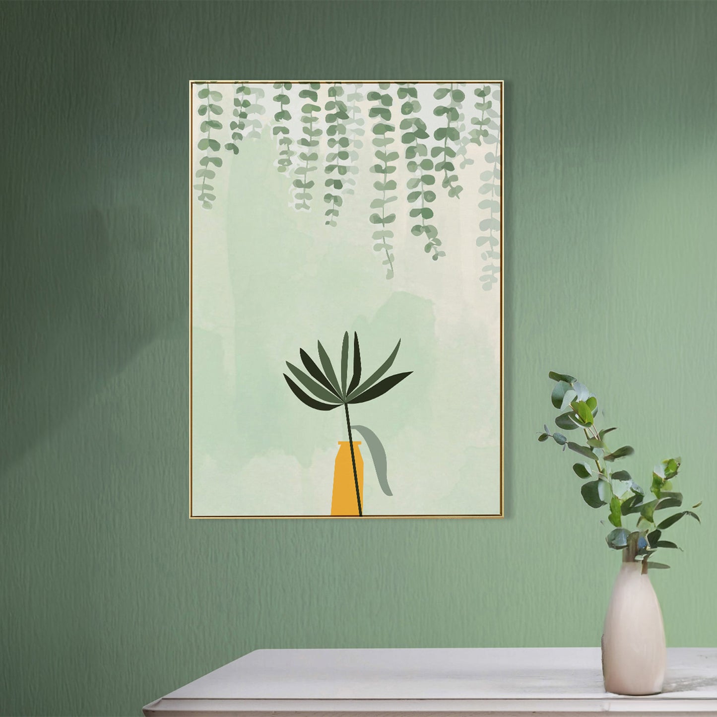 Green Plant In Yellow Vase Canvas Wall Painting