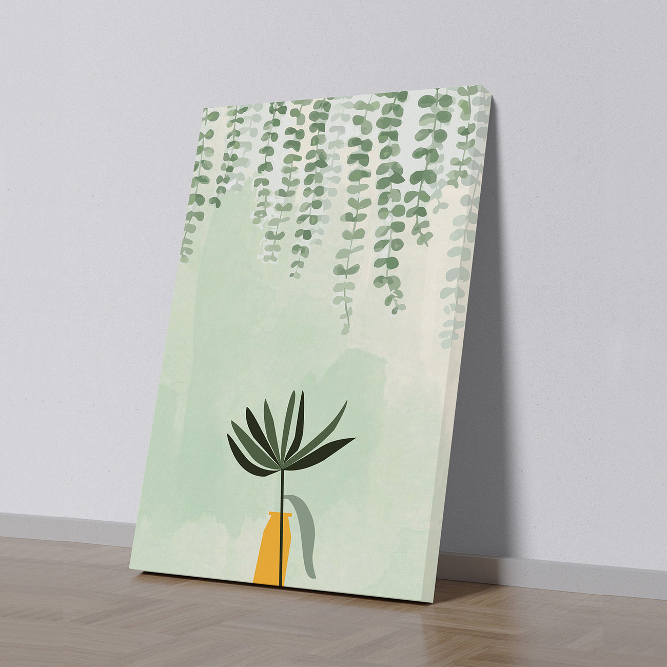 Green Plant In Yellow Vase Canvas Wall Painting