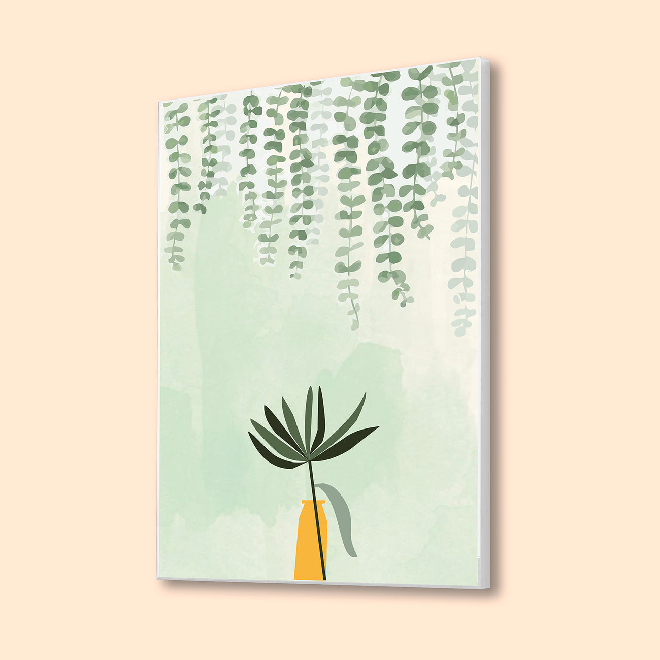 Green Plant In Yellow Vase Canvas Wall Painting