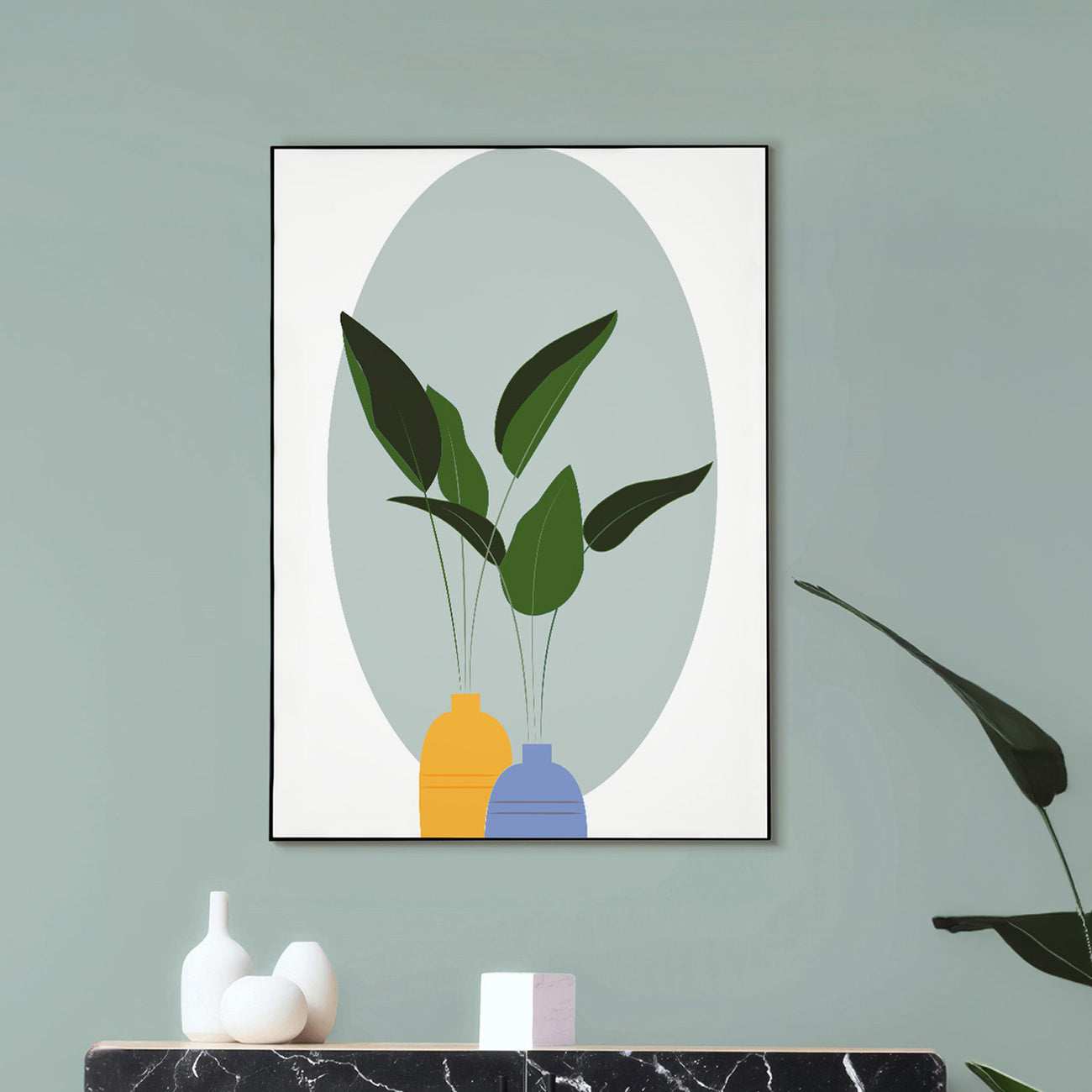 Tranquil Green Plant Vase Art Canvas Wall Painting