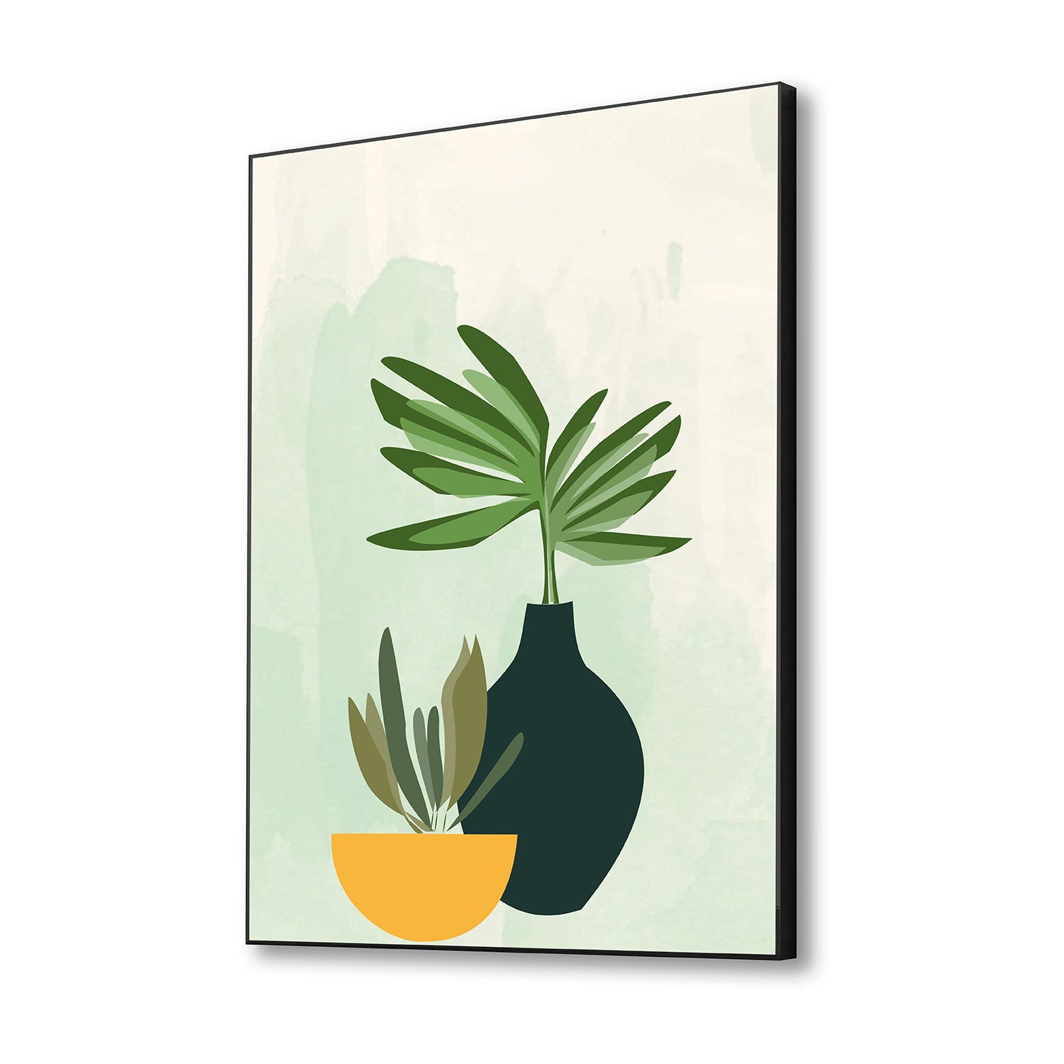 Serene Green Plant Bowl Art Canvas Wall Painting