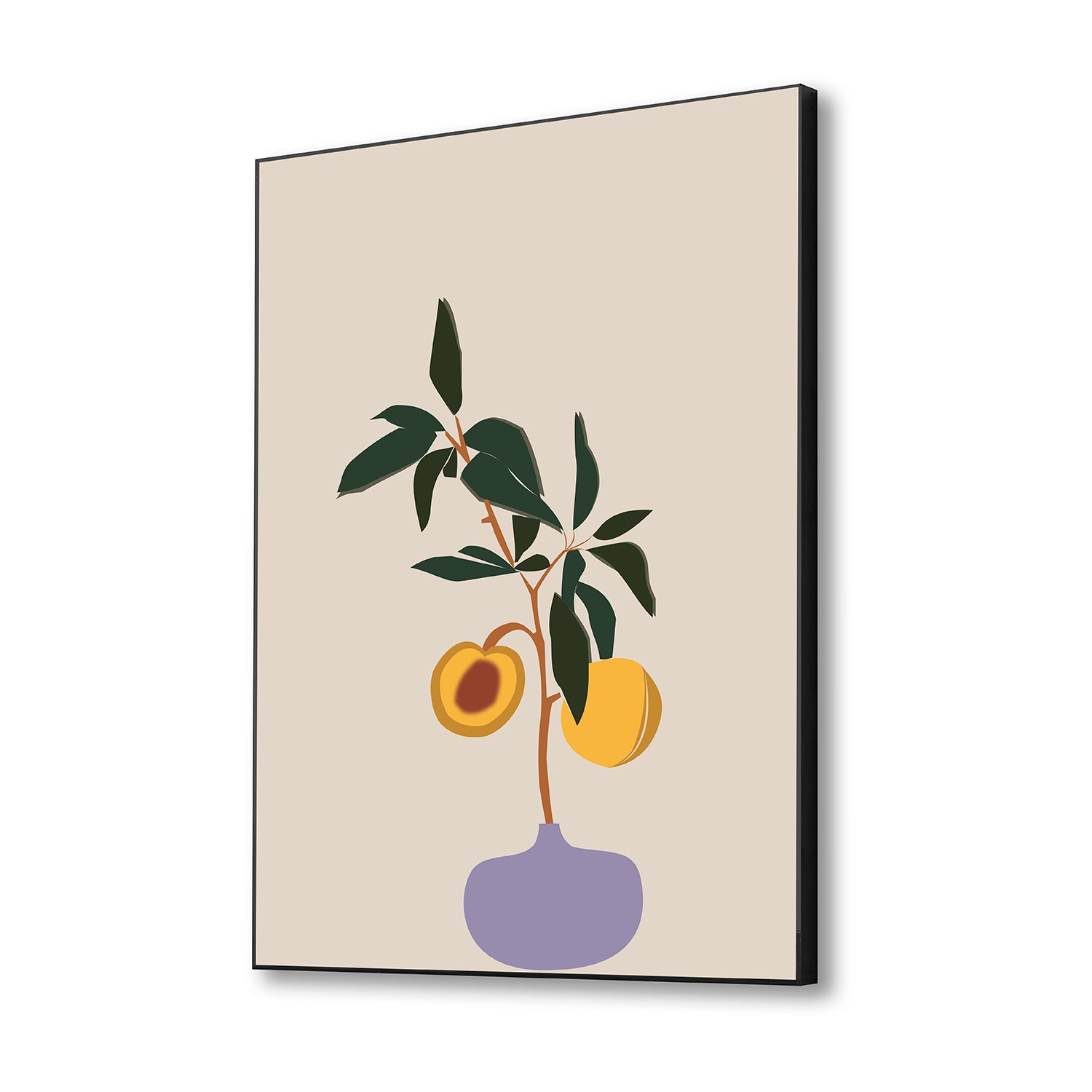 Vibrant Peach and Lush Plant Canvas Wall Painting