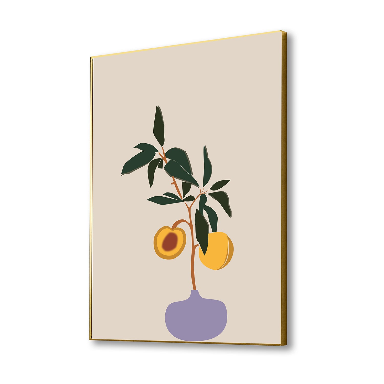 Vibrant Peach and Lush Plant Canvas Wall Painting