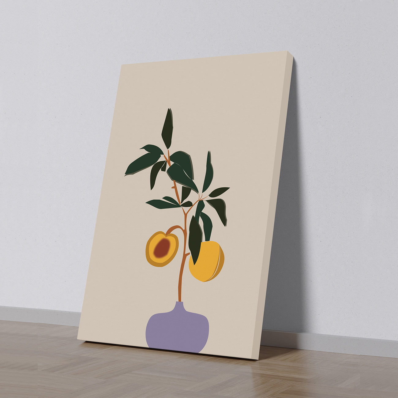 Vibrant Peach and Lush Plant Canvas Wall Painting