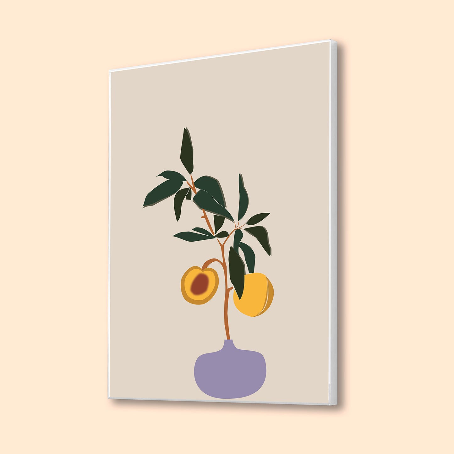Vibrant Peach and Lush Plant Canvas Wall Painting