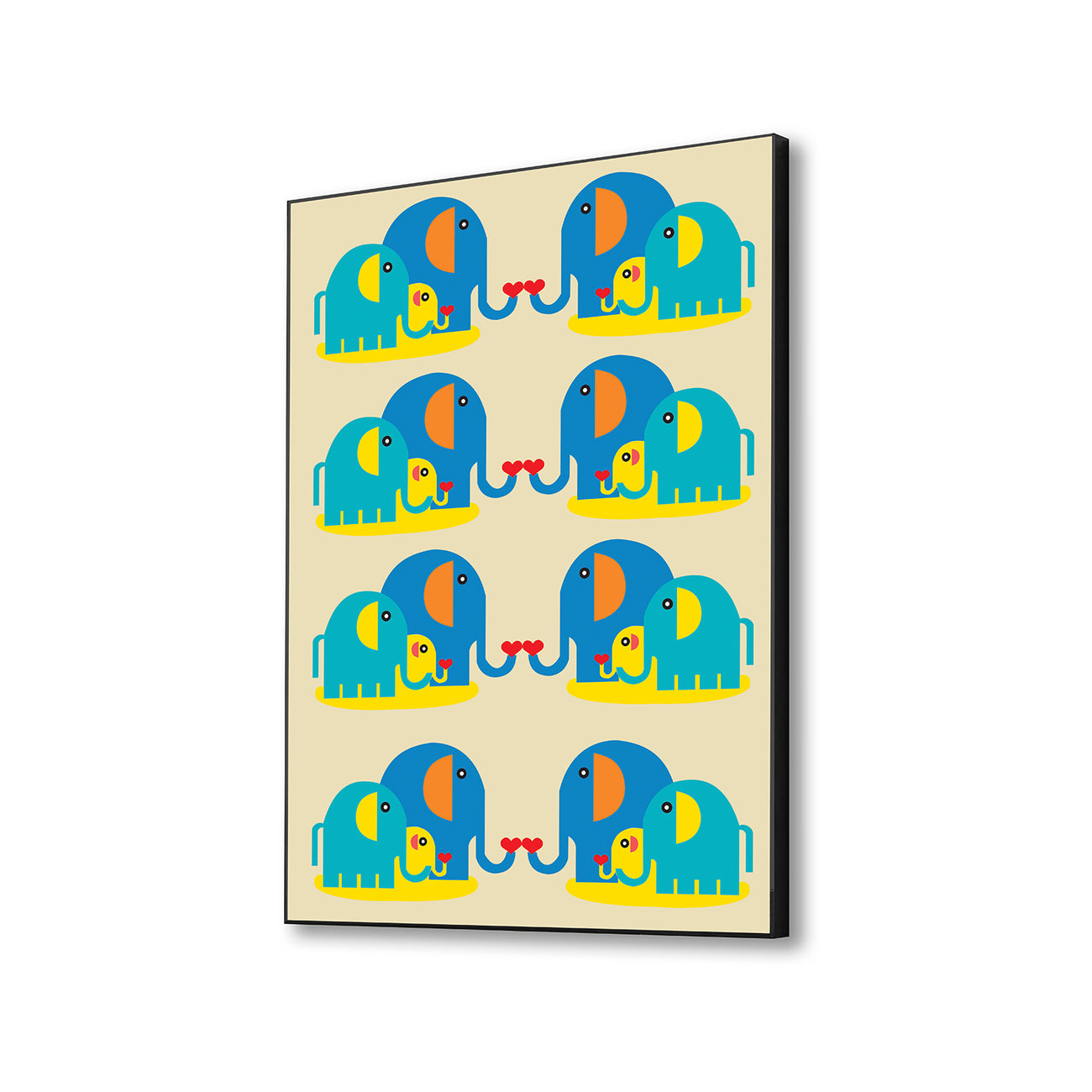 Colorful Elephant Herd Print Canvas Wall Painting