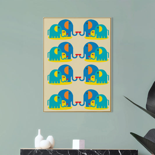 Colorful Elephant Herd Print Canvas Wall Painting