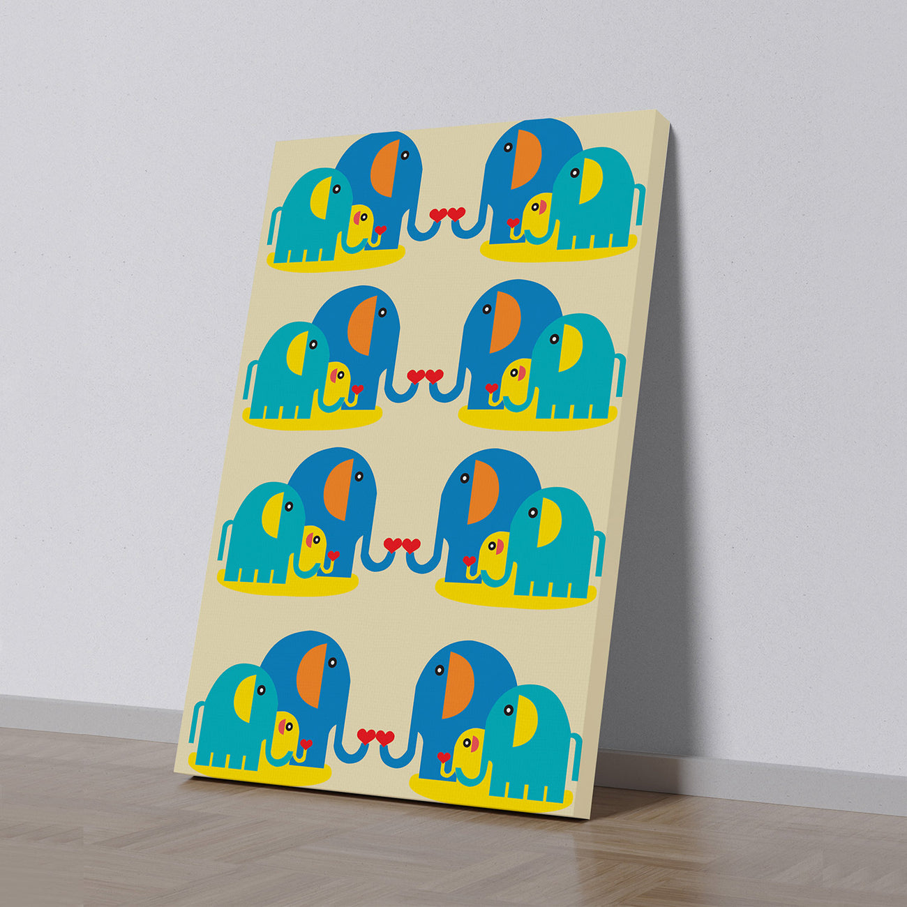 Colorful Elephant Herd Print Canvas Wall Painting