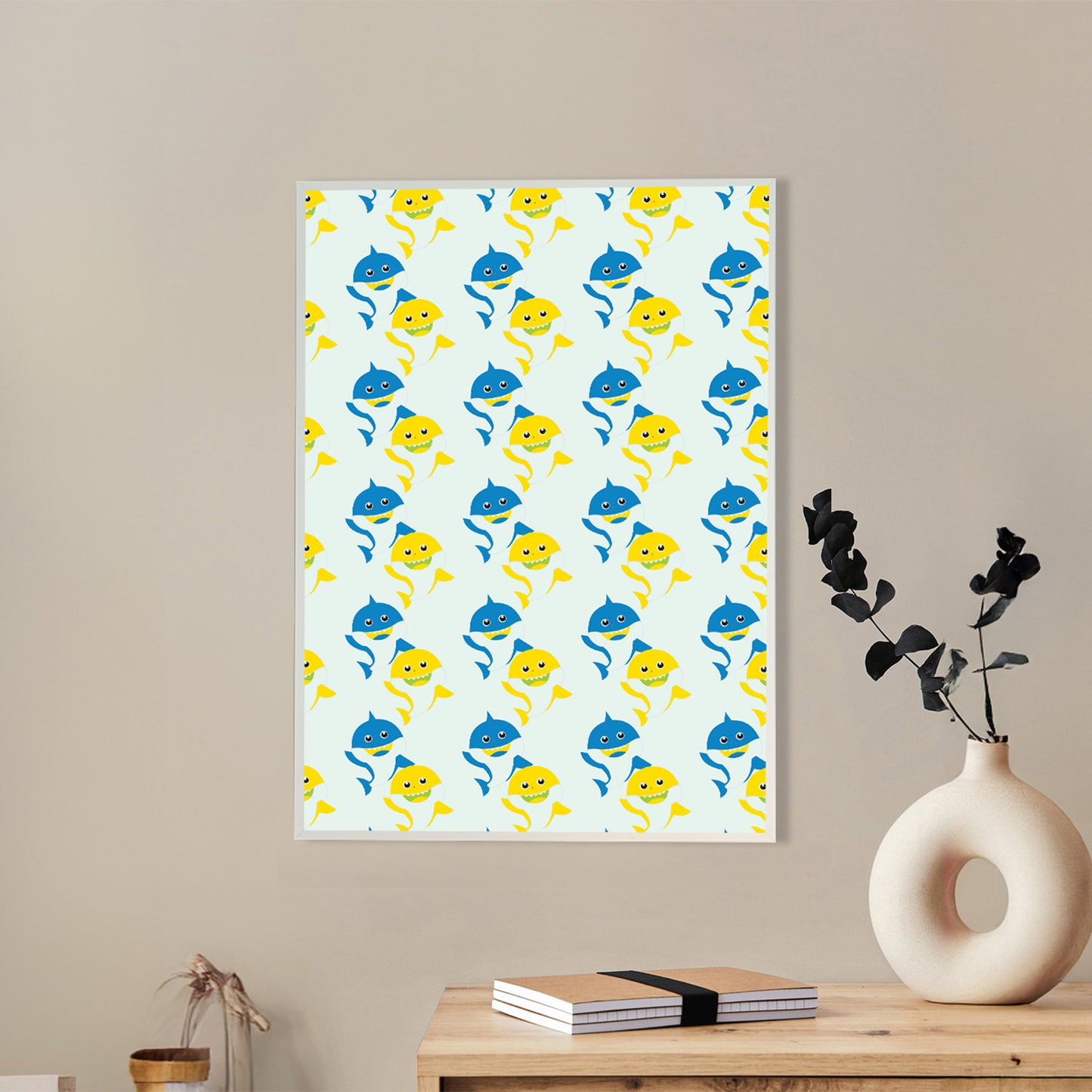 Blue and Yellow Fish Pattern Canvas Wall Painting