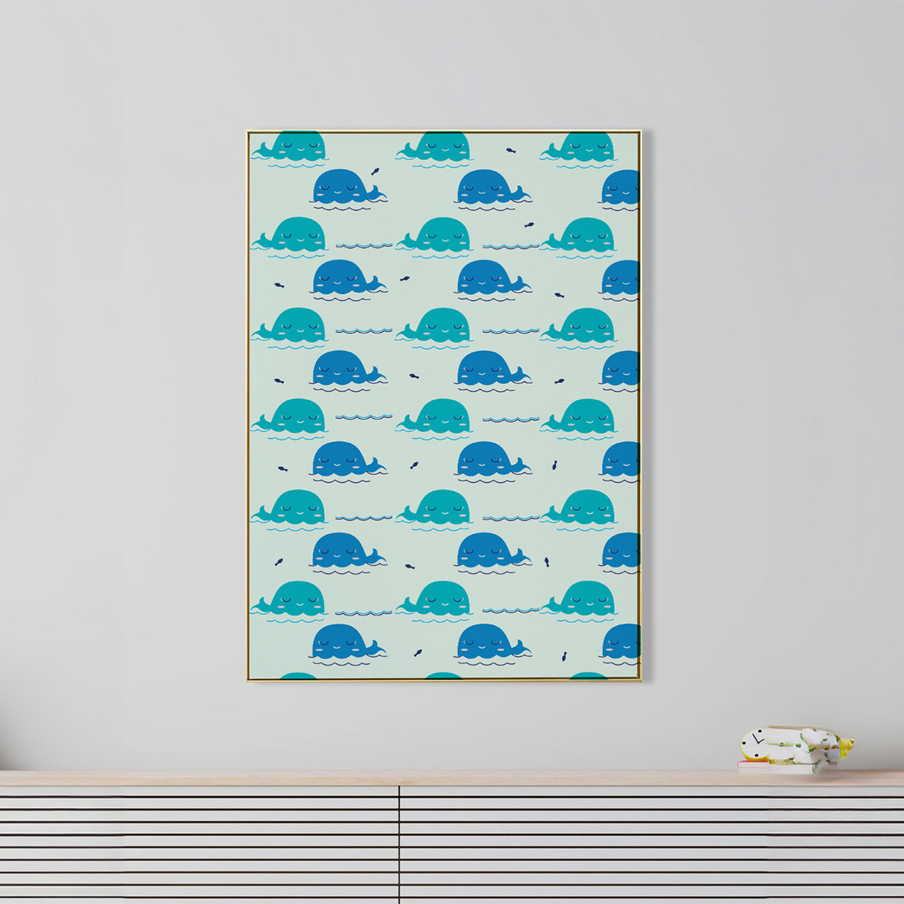 Striking Blue Whale Pattern Design Canvas Wall Painting