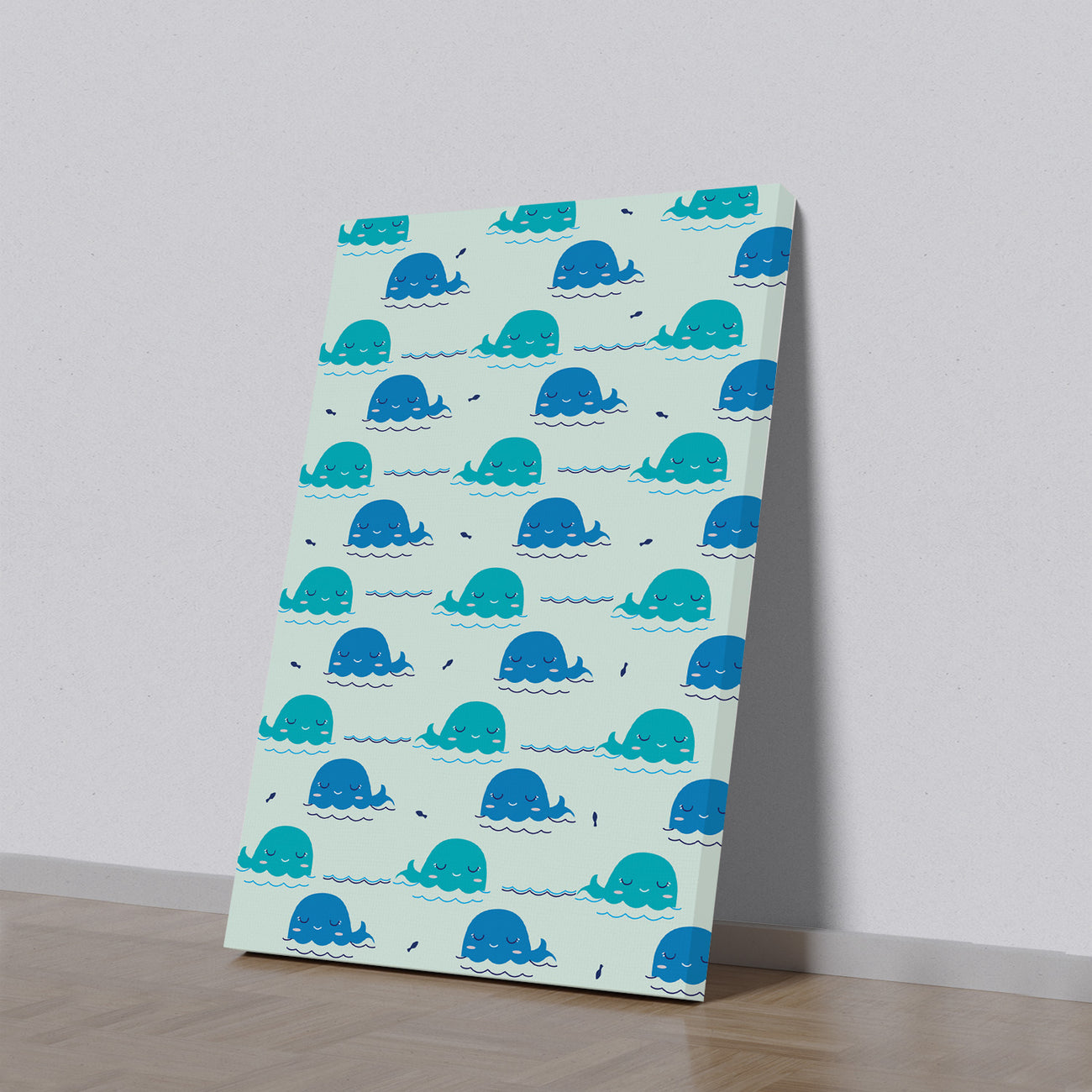 Striking Blue Whale Pattern Design Canvas Wall Painting