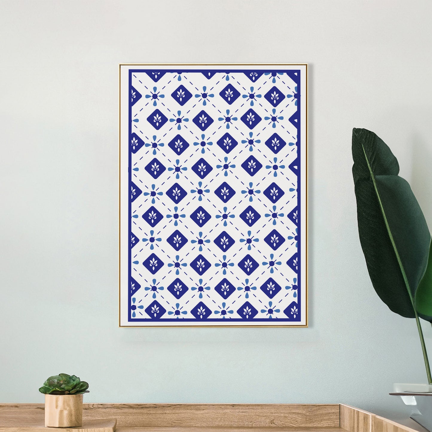 Geometric Blue and White Canvas Wall Painting