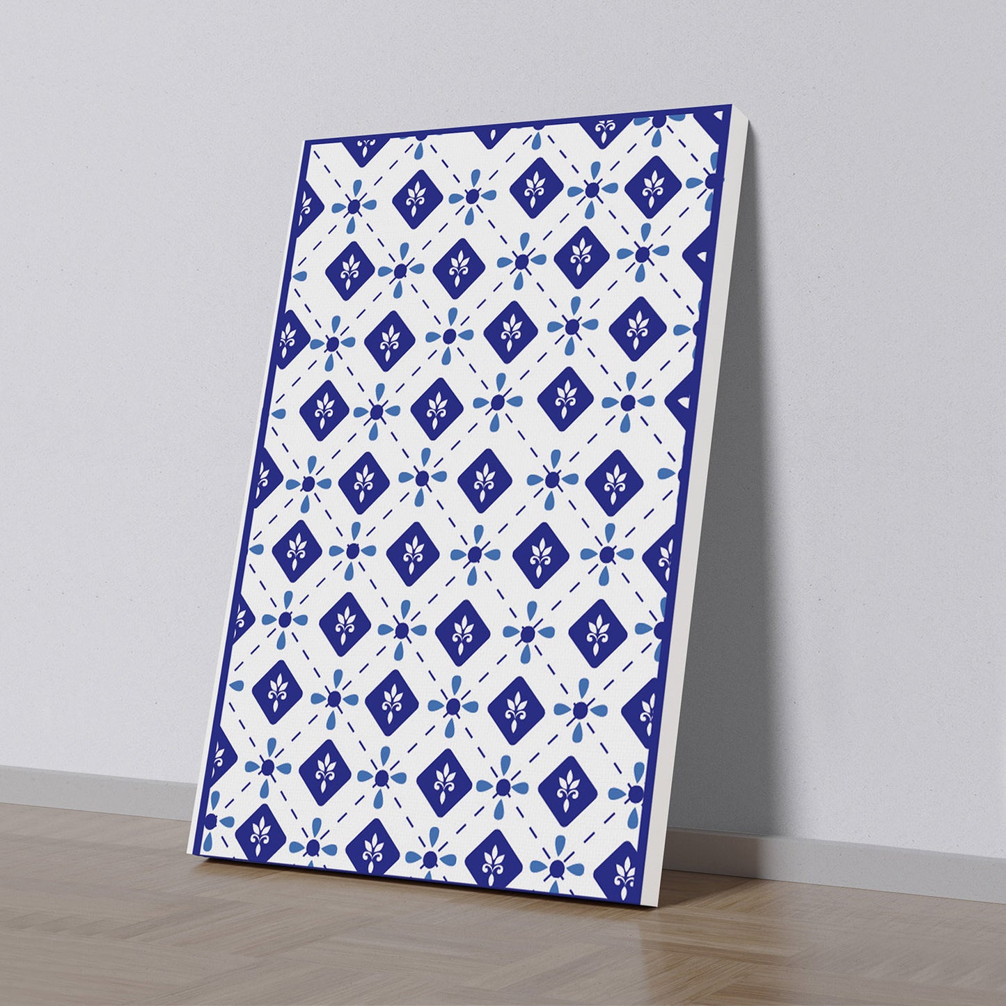 Geometric Blue and White Canvas Wall Painting