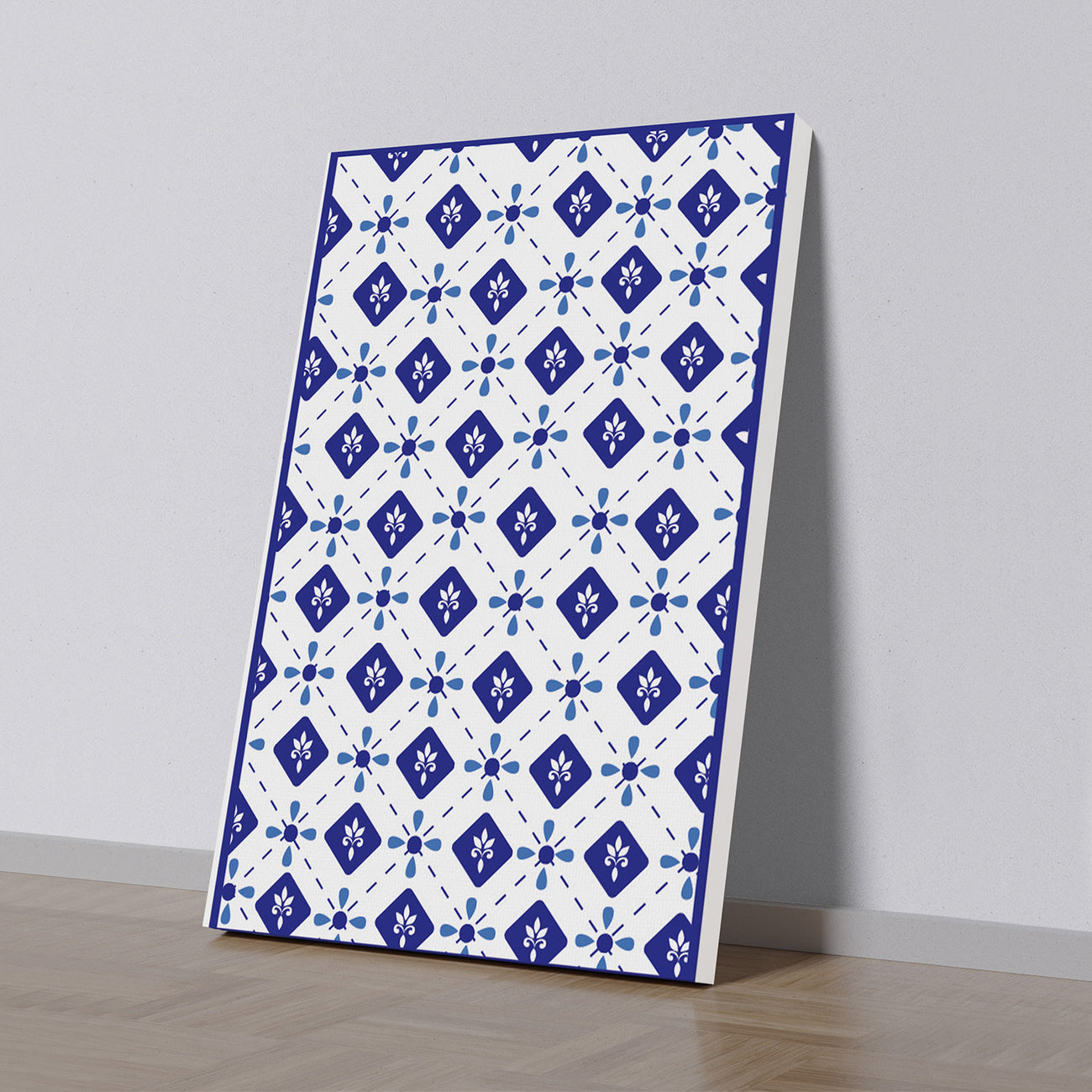 Geometric Blue and White Canvas Wall Painting