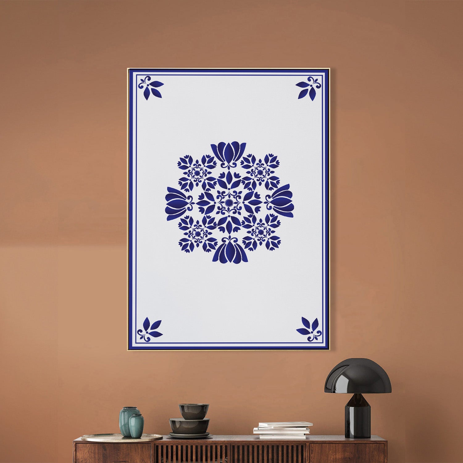 Sophisticated Blue Floral Canvas Print Wall Painting