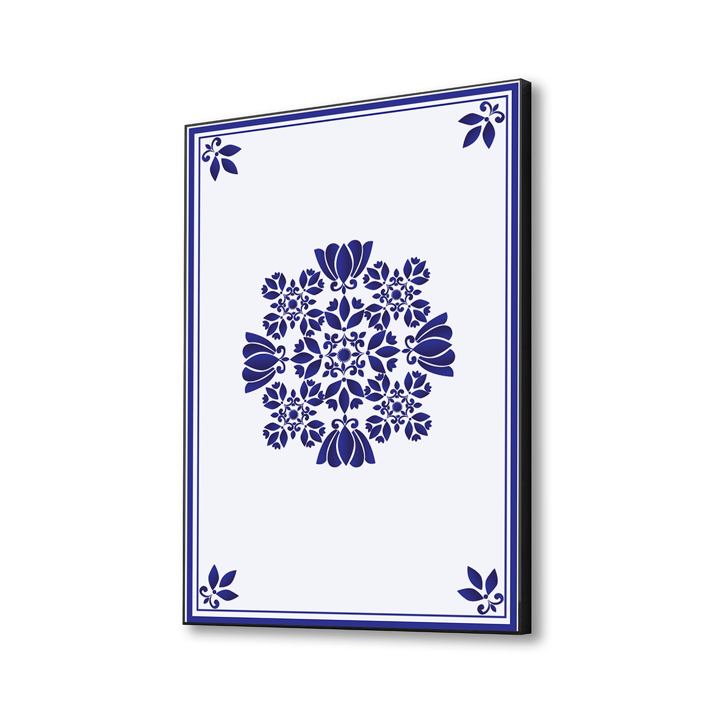 Elegant Blue Floral Tile Canvas Wall Painting Printed