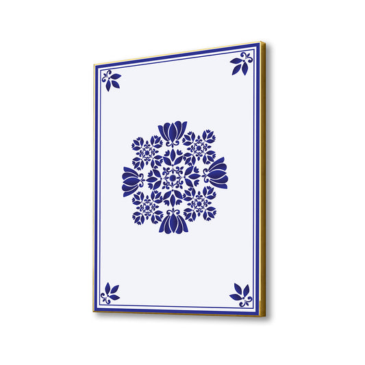 Elegant Blue Floral Tile Canvas Wall Painting Printed