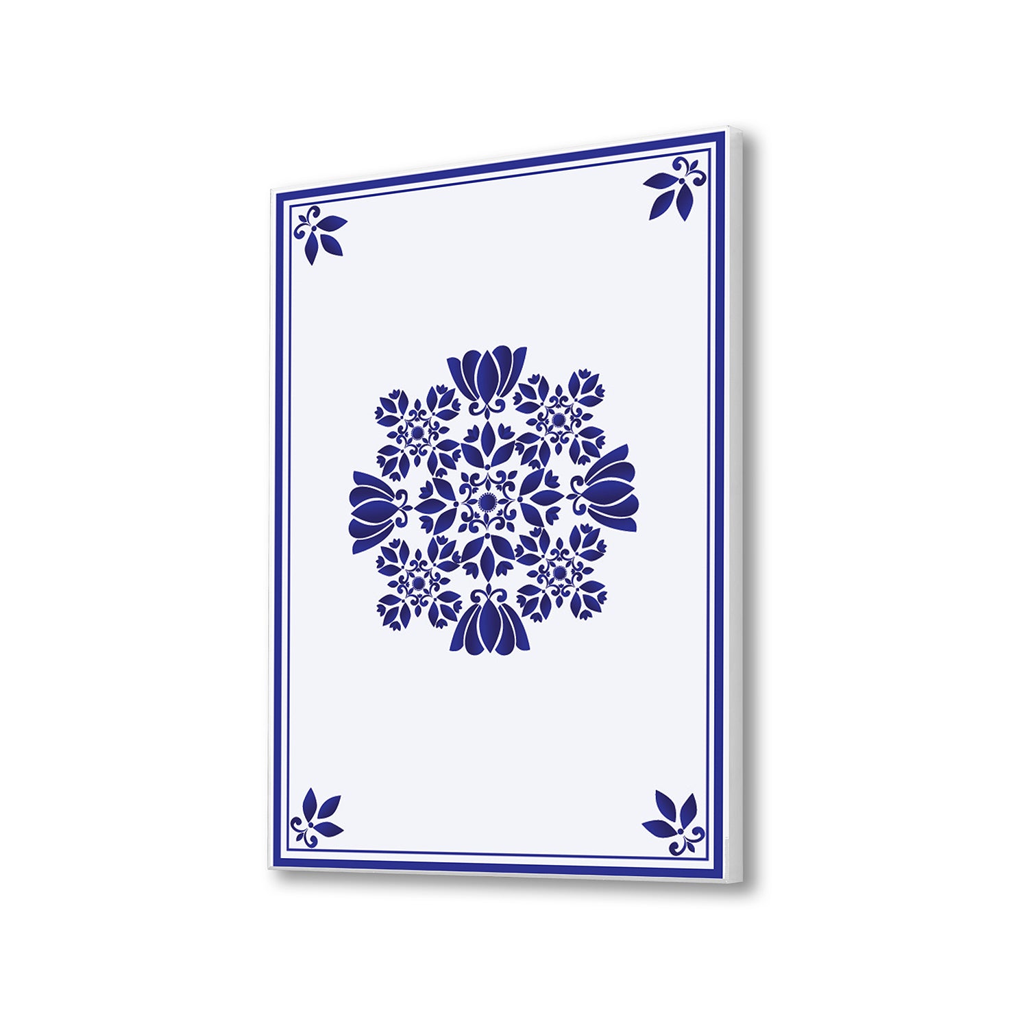 Elegant Blue Floral Tile Canvas Wall Painting Printed