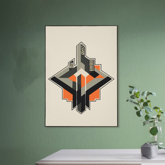 Dynamic Orange and Black Building Canvas Wall Painting Printed