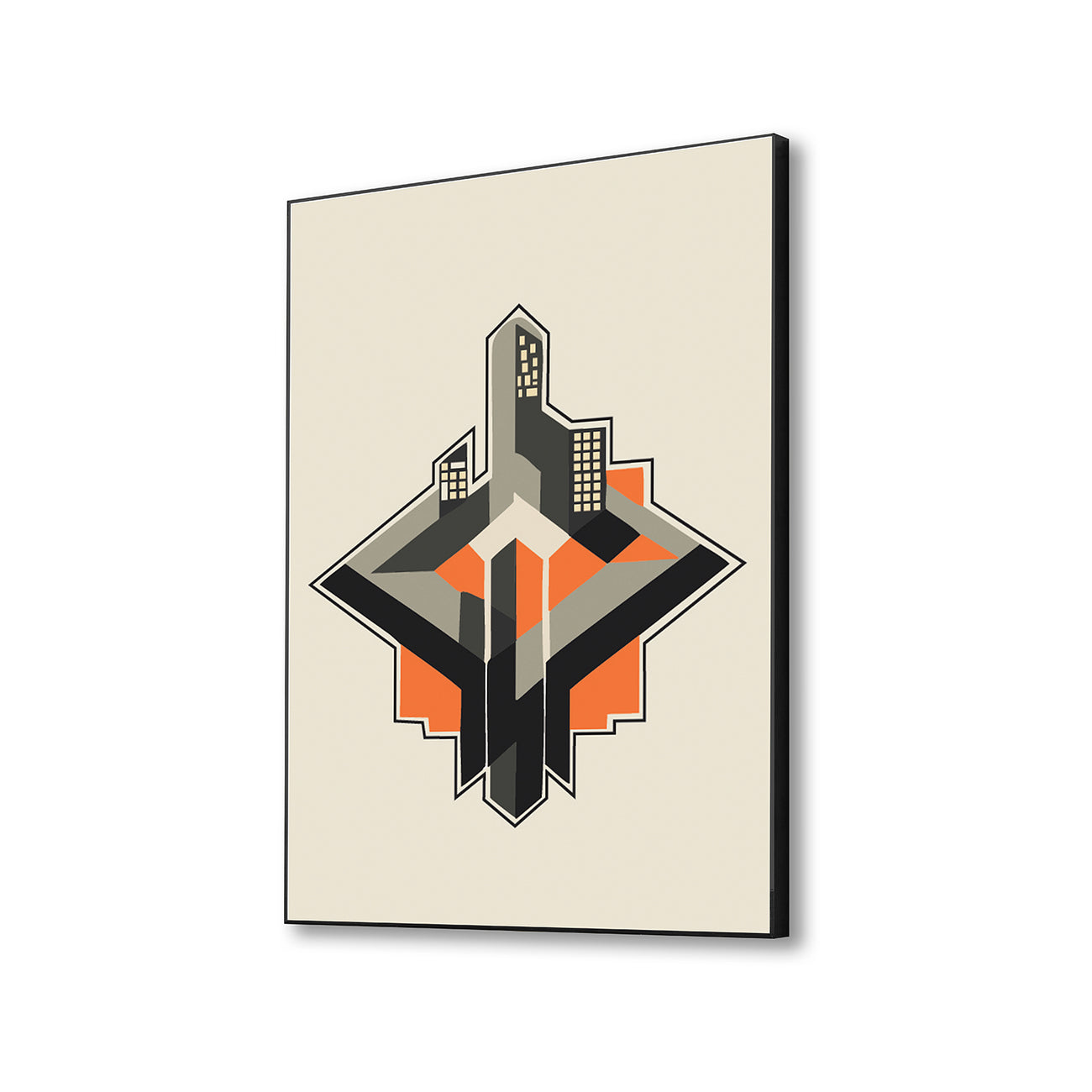 Dynamic Orange and Black Building Canvas Wall Painting Printed