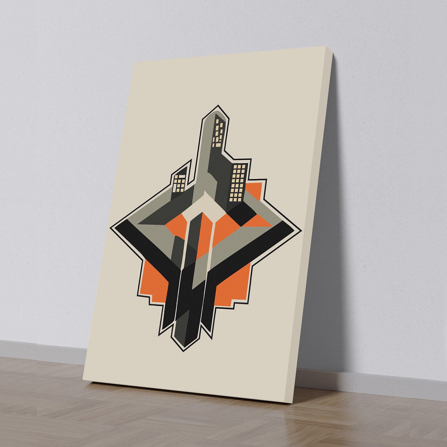 Dynamic Orange and Black Building Canvas Wall Painting Printed