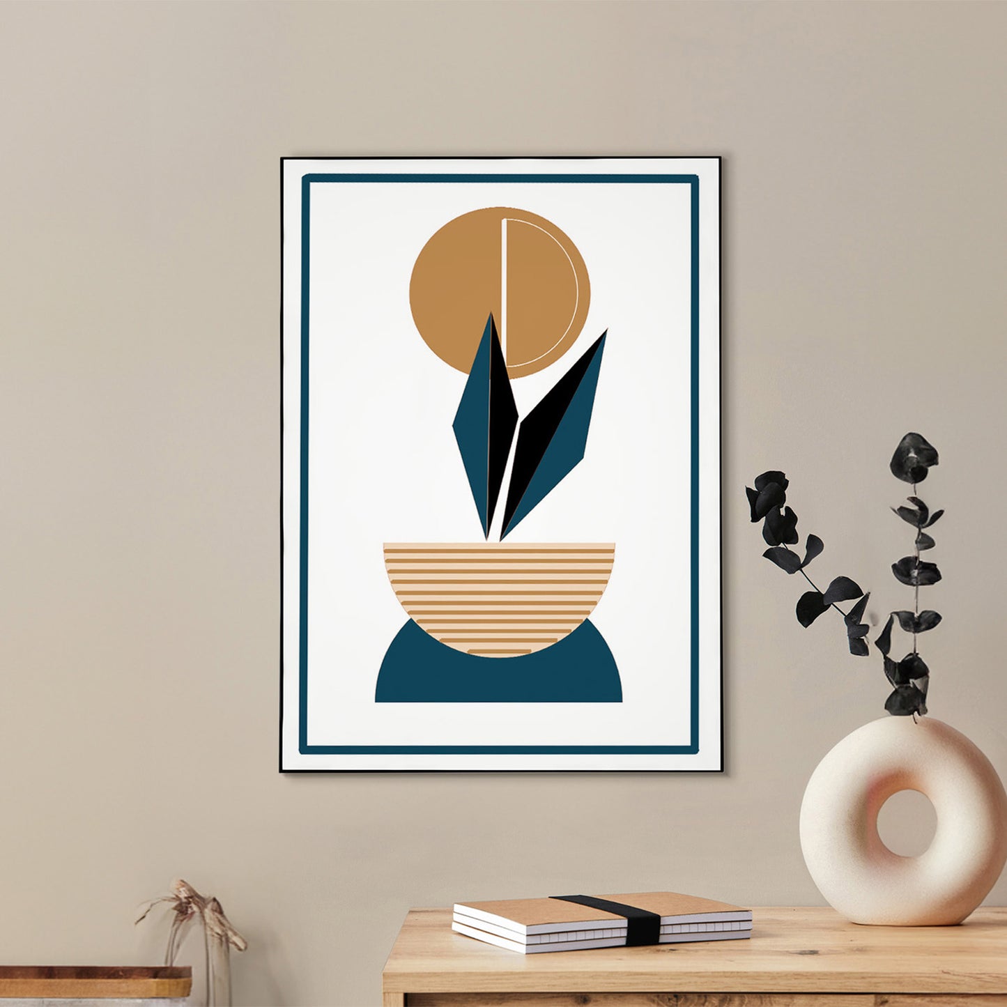 Elegant Blue and Gold Art Abstract Plant Printed Wall Painting