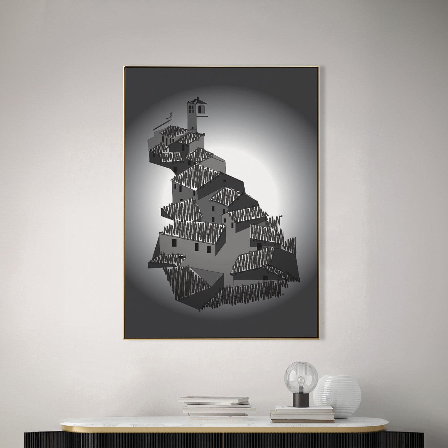 Majestic Castle Black and White Canvas Printed Wall Painting