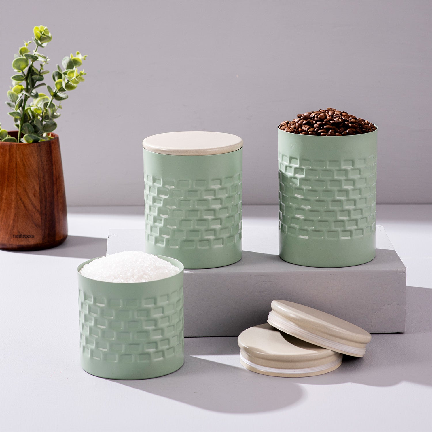 Elegant Green Canister Set of 3