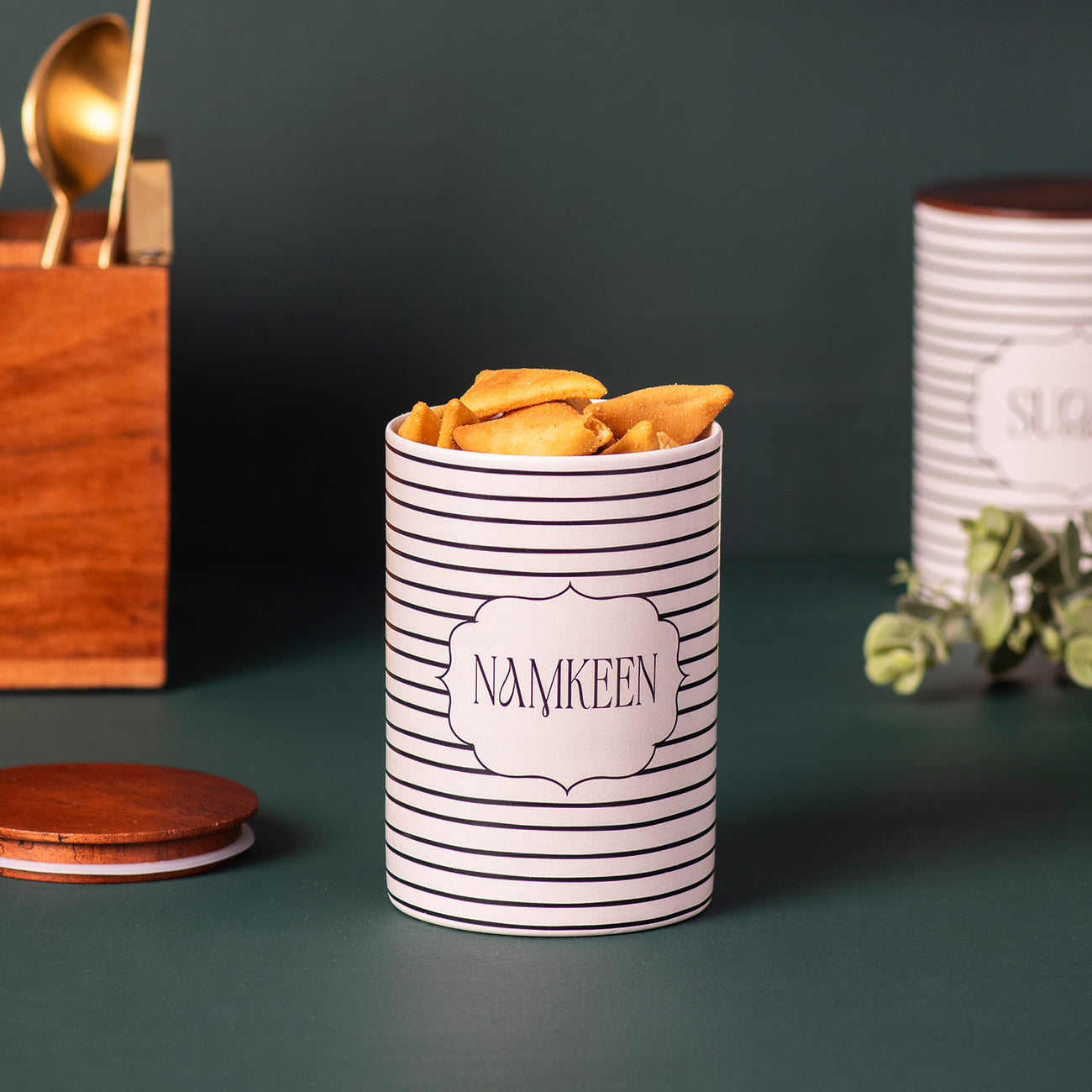 Elegant Striped Jars & Canister Set of 4 for Tea, Coffee, Sugar, Namkeen