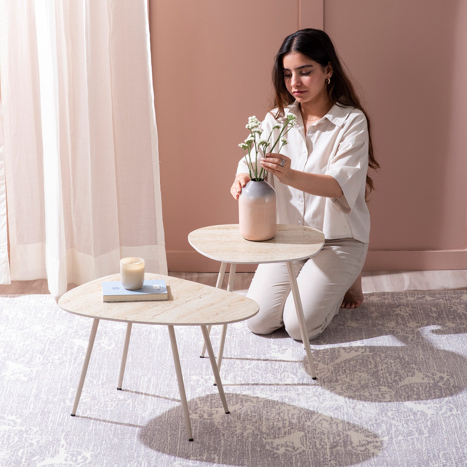 Timeless Travertine Side Table Set of 2