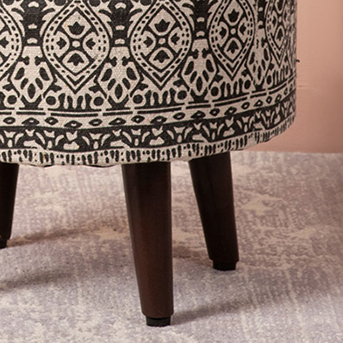 Mandala Fabric Wooden Ottoman in Grey Color Set of 2