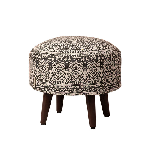 Mandala Fabric Wooden Ottoman in Grey Color Set of 2