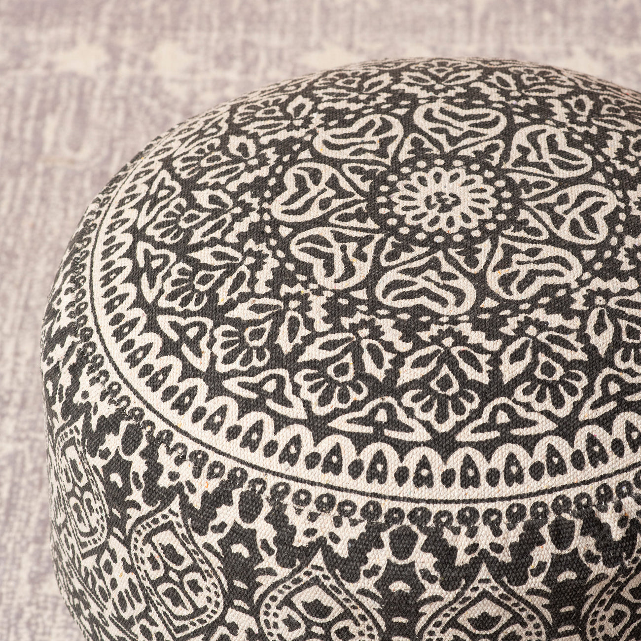 Mandala Fabric Wooden Ottoman in Grey Color Set of 2