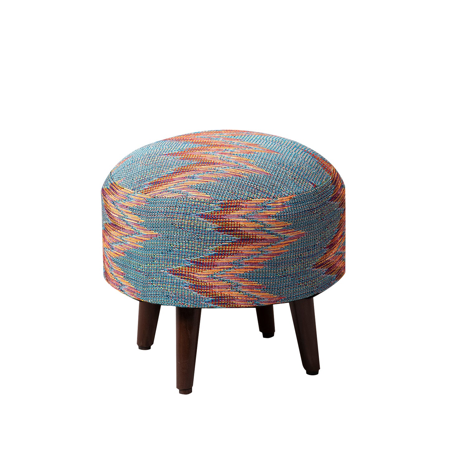 Crest Jacquard Wooden Ottoman in Blue Zig Zag Color