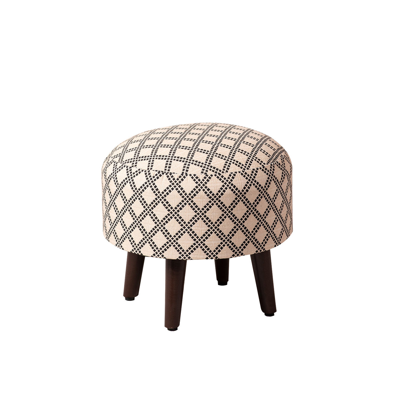 Quad Jacquard Wooden Ottoman in Cream Color