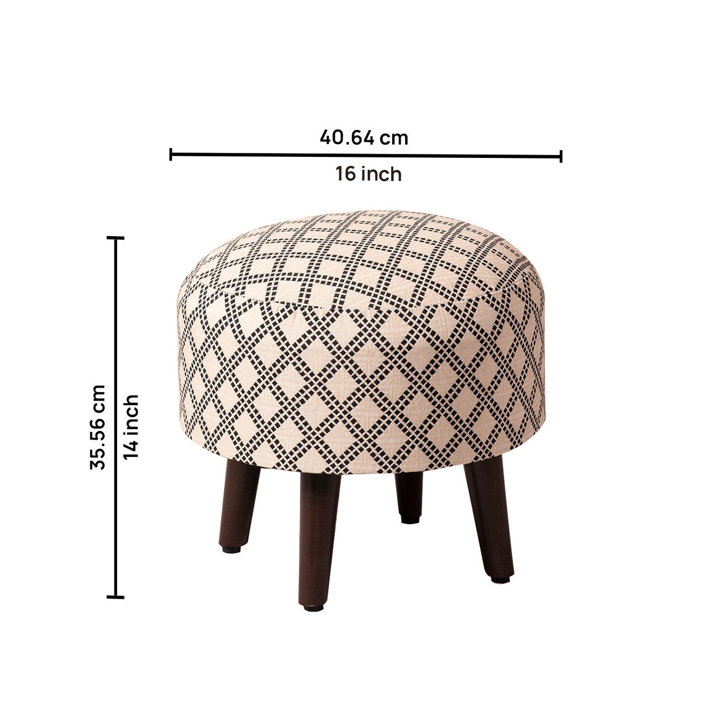 Quad Jacquard Wooden Ottoman in Cream Color