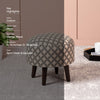 Quad Jacquard Wooden Ottoman in Cream Color