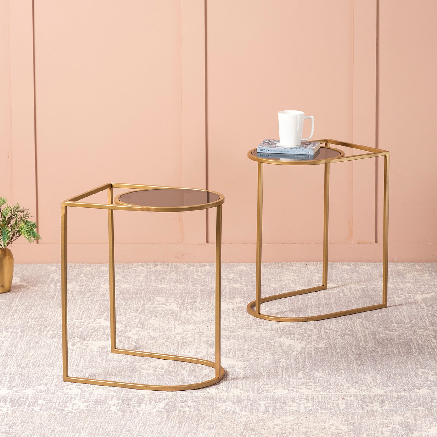 Contemporary Metallic Magazine End Table in Gold Color Set of 2