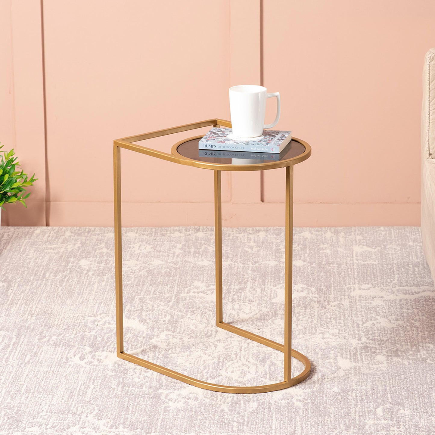 Contemporary Metallic Magazine End Table in Gold Color