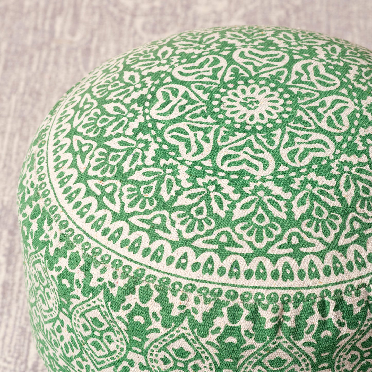 Mandala Fabric Wooden Ottoman in Green Color