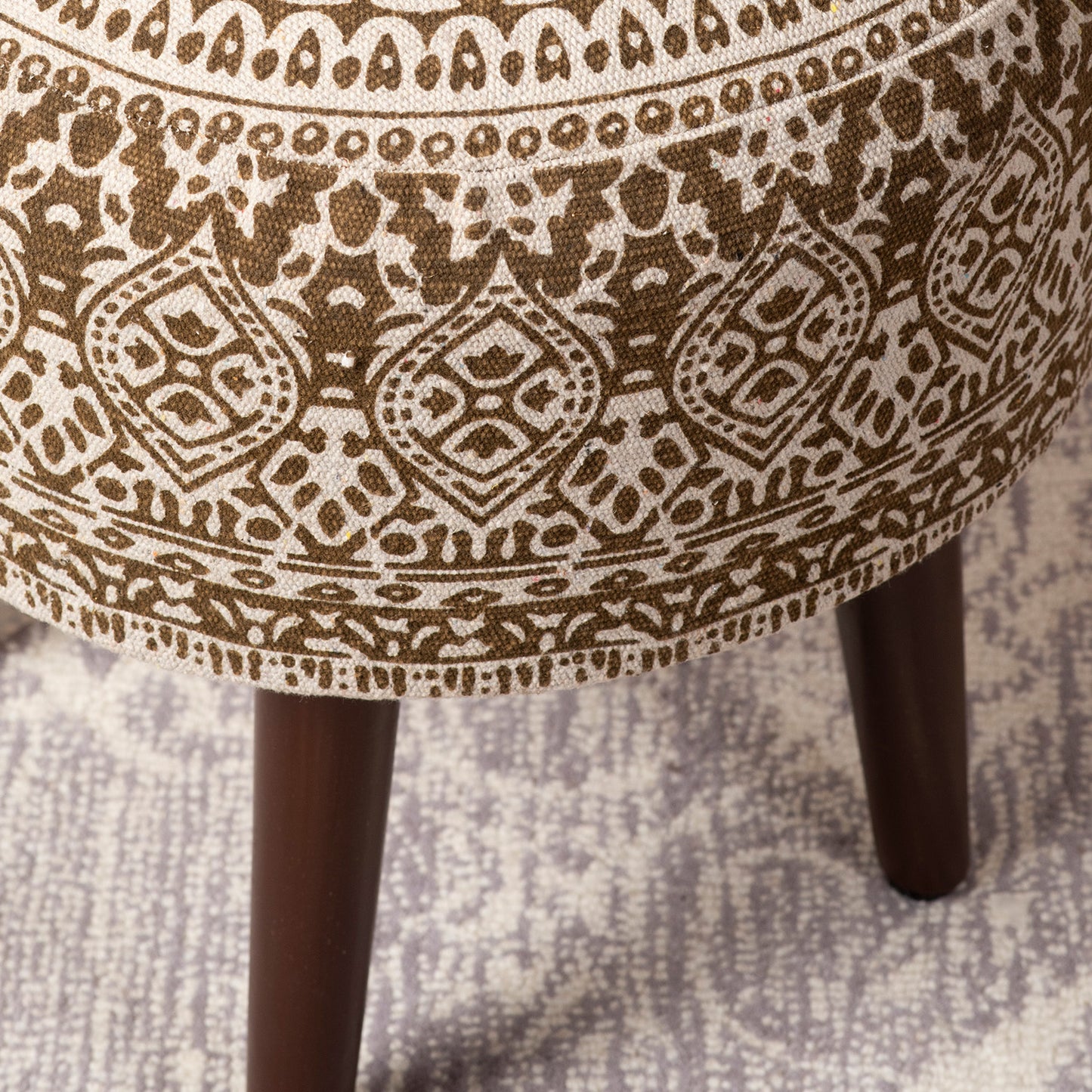 Mandala Fabric Wooden Ottoman in Yellow Color